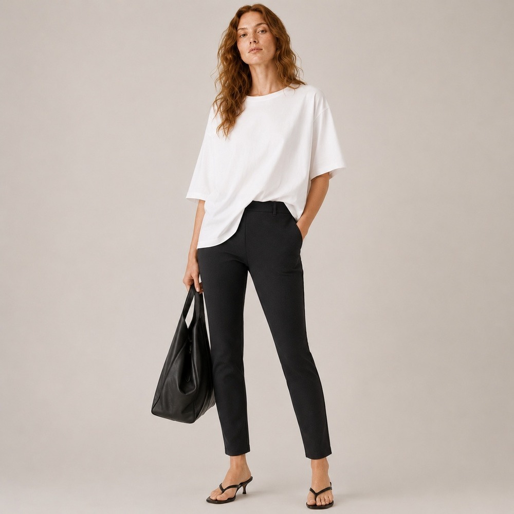 Eileen Fisher Black Ponte Pull On Pants Melange SP